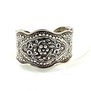 Boho Sterling Silver Cuff Bracelet Vintage Floral Thailand